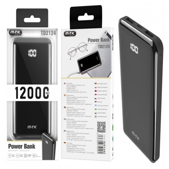 POWER BANK MTK TD2124 12000MAH PRETO